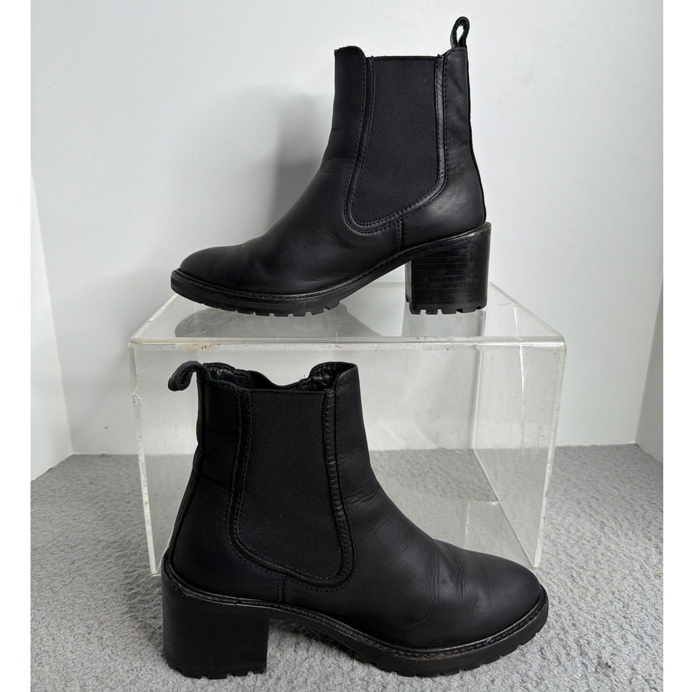 Thursday Boot Co Legend Black Leather Chelsea Block Heel Lug Sole Boots Womens 6 - Picture 2 of 9